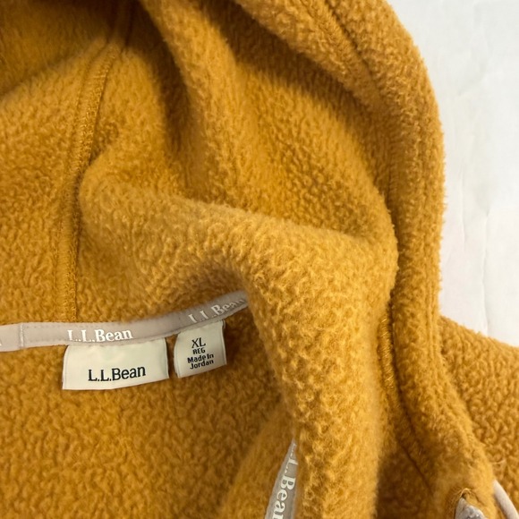 LL Bean Mens Fleece Pullover Hoodie Pile Sherpa Anorak Mustard Yellow XL - Picture 8 of 8